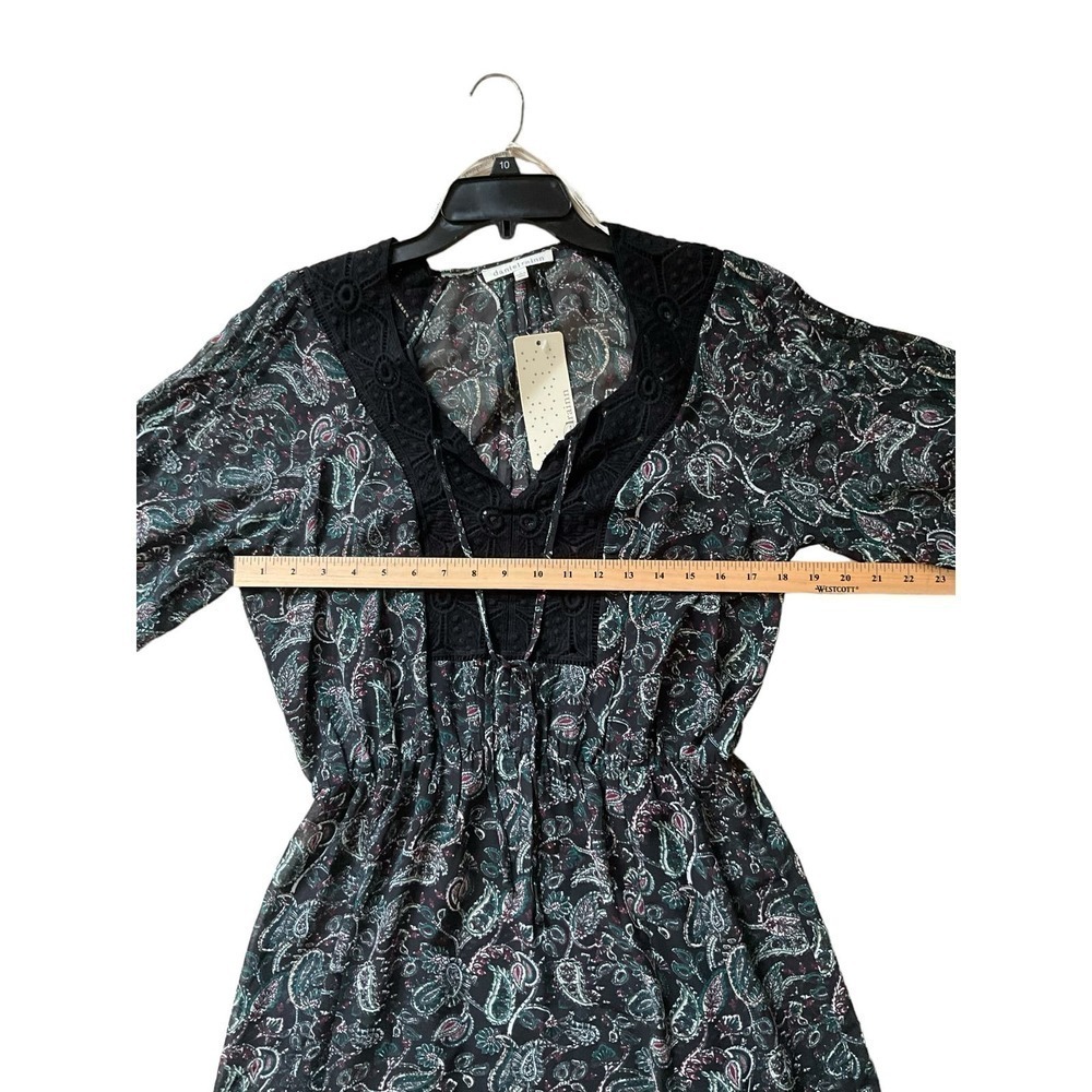 Daniel Rain Maxi Dress Women's Size M Black Paisley Long Sleeve V-Neck Polyester - Picture 5 of 7